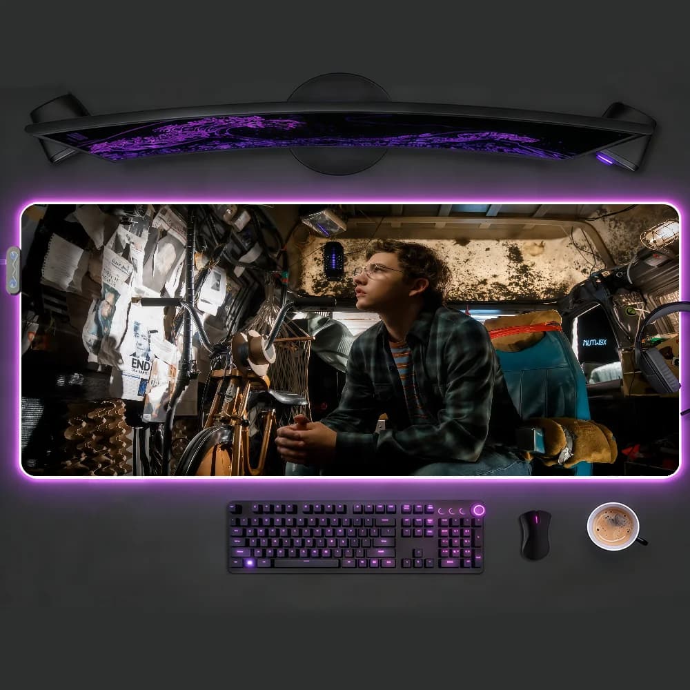 Tappetino per mouse Ready Player One Movie, tappetino da scrivania antiscivolo con LED RGB, accessori da gioco in gomma, tappetino grande XXL per tastiera da computer e ufficio