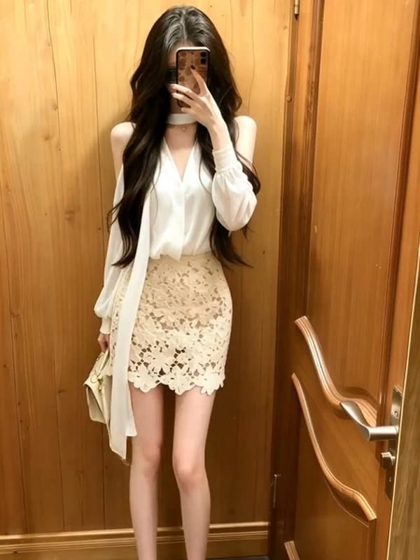 Elegante Camicia a Maniche Lunghe con Scollo a V da Donna, Design Primaverile ed Estivo, Sottile e Trasparente con Cintura, Protezione Solare, Stile Francese