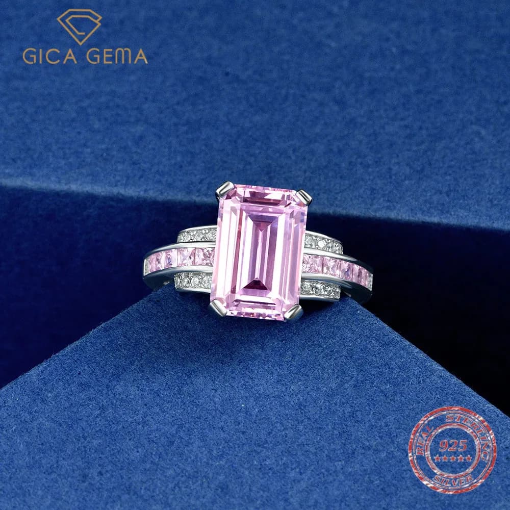 Gica Gema 925 Sterling Silver Emerald Cut Lab Pink Gemstone fidanzamento Fine Jewelry Cocktail Party Ring per le donne regalo di nozze