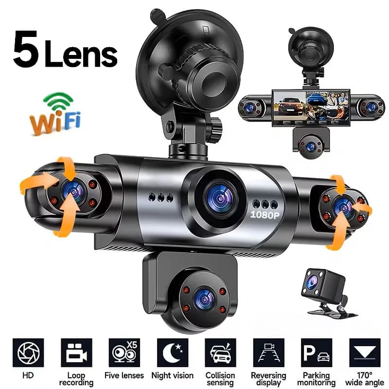 1080P WiFi Quad-Lens Dash Cam – Front, Rear, Left & Right Recording with Reverse View Function