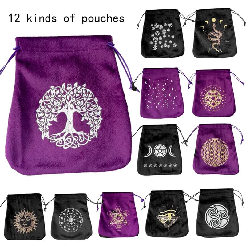 Albero della vita velluto Tarots card Bag Rune Constellation Witch divinazione giochi da tavolo accessori gioielli dadi Storage Bag Pouch