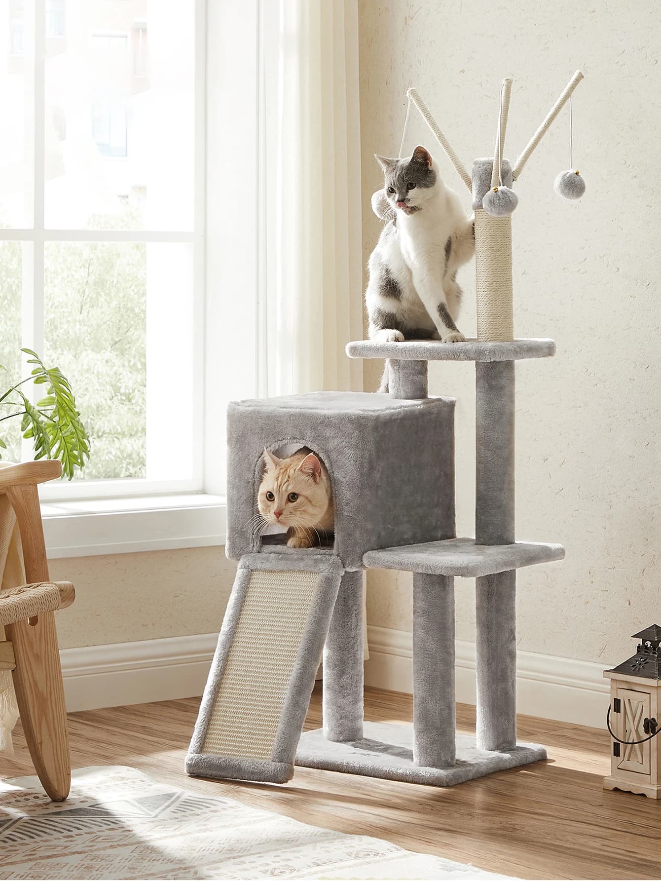 Albero per gatti, torre per gatti da interno da 118 cm, cuccia multi-livello in peluche per gatti e gattini, 41,9 x 32,1 x 118 cm, con tiragraffi