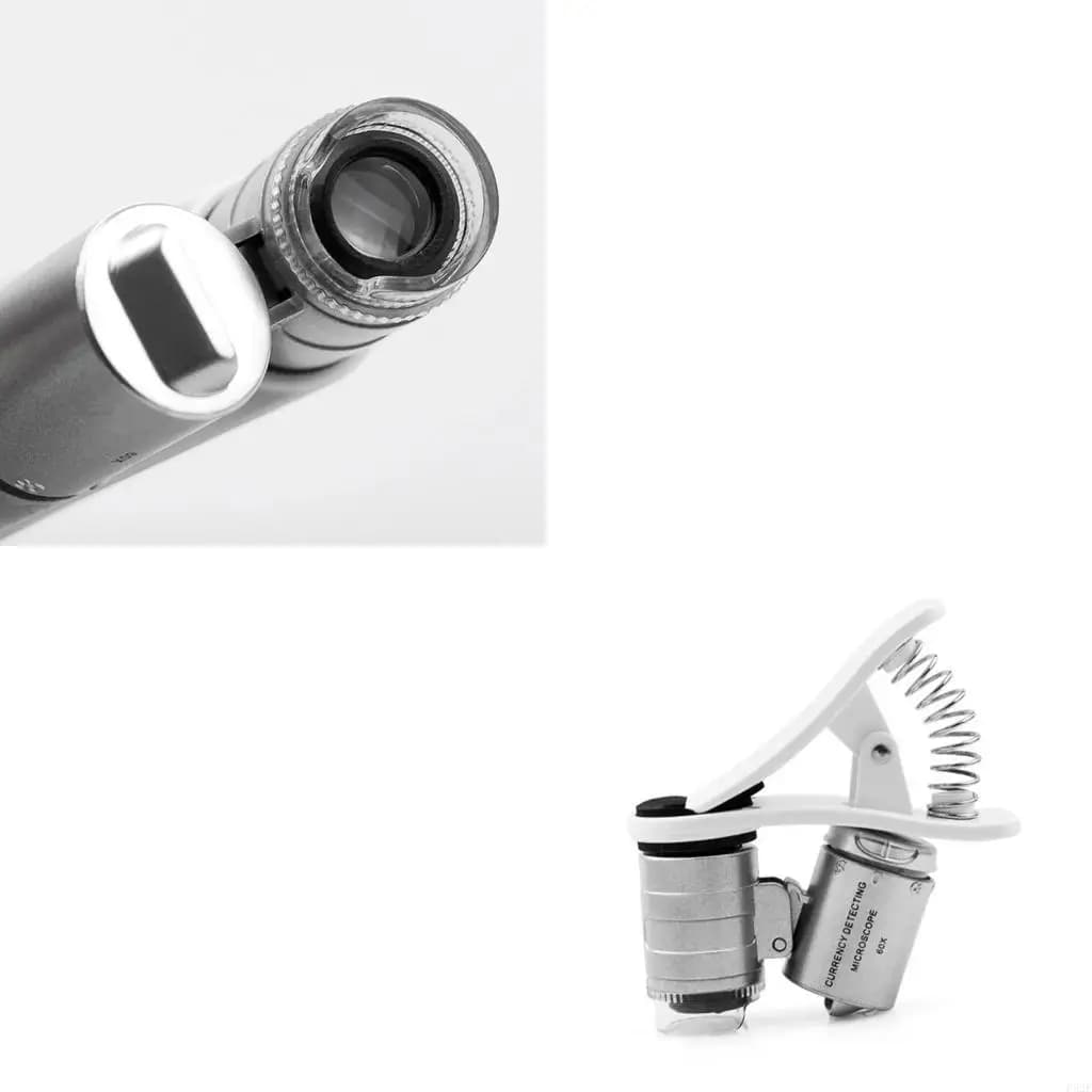 Illuminazione microscopio P82E 60x MGNIFICATIFICA INGRESCITORE VETRO con clip cellulare UV e luce LED per stampa