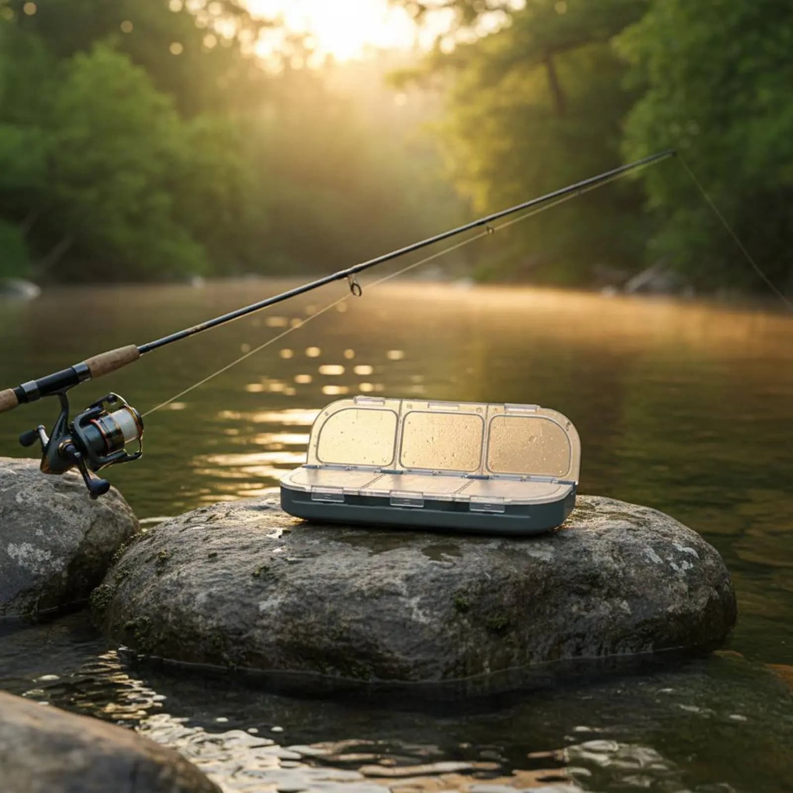 Portable fly fishing box, cap for captivating bait, fly fishing gear box with individually sealed compartments, waterproof container
