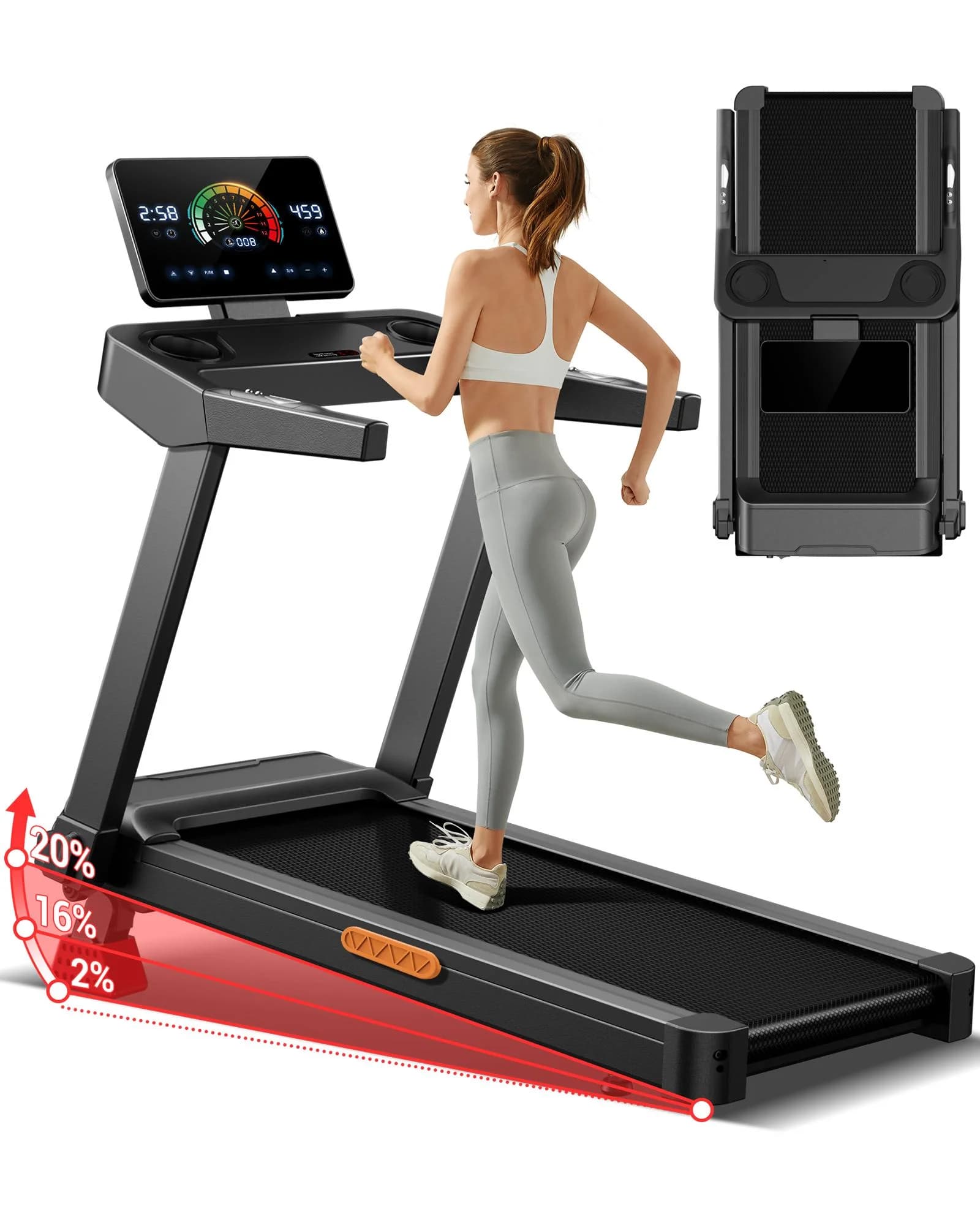 UMAY Portable Foldable Treadmill For Home Indoor Workout, 20% Manual Incline, 14KM/H Max Speed, 180KG Load, Wide Running Belt & LED Touch Display