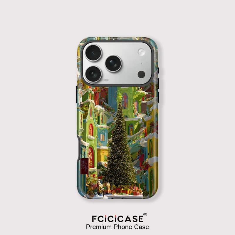 Fcicicase Custodia per telefono albero di Natale per iPhone 14 15 16 Pro Max 16Plus 17 Air 12 13 11 Per Magsafe Cover acrilica a doppio strato