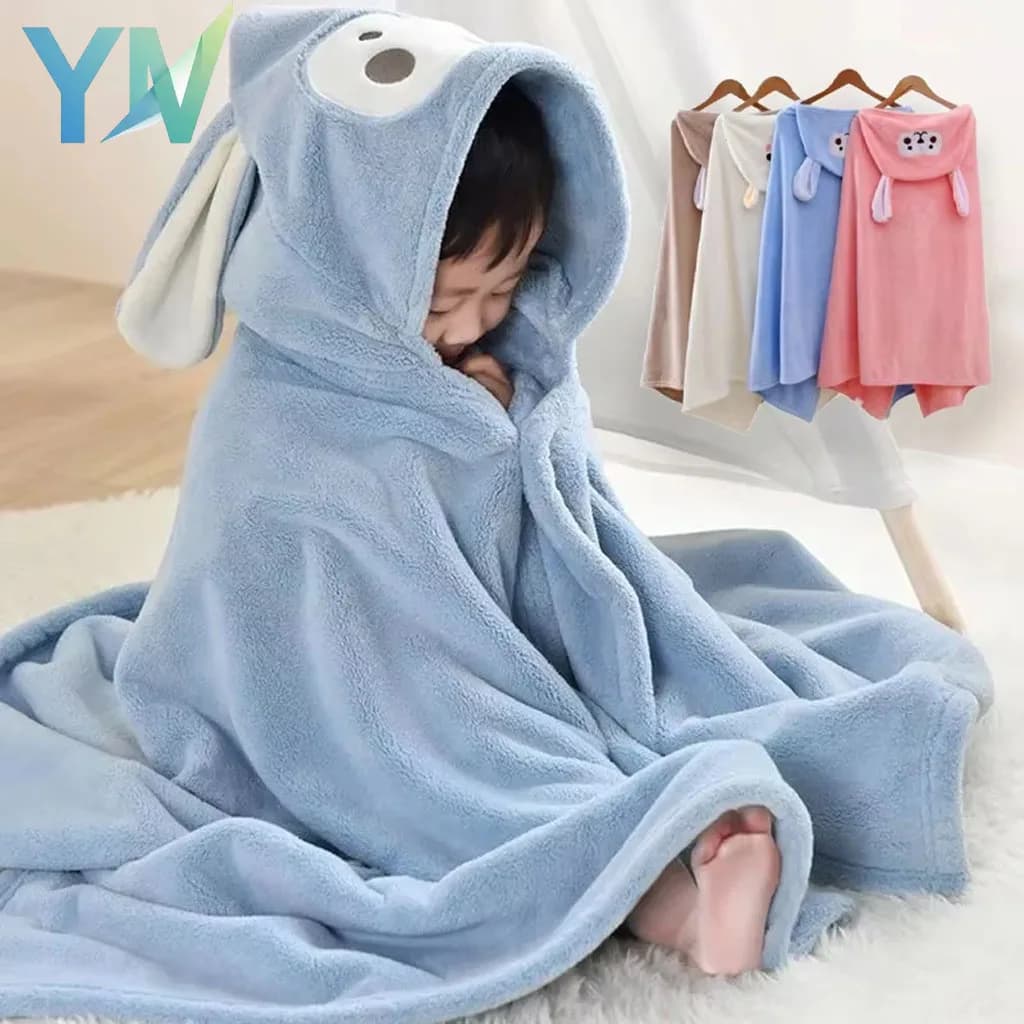 Super Soft Kids Hooded Bathroom Towel, Extra Thick Coral Fleece Folder, Fast Drying Bathtub for Babies