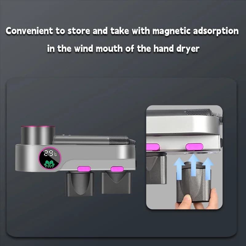 A21I-Supporto per asciugacapelli Dyson, con funzione di asciugatura, senza punzonatura, portaoggetti per asciugacapelli con termometro Spina americana Easy T