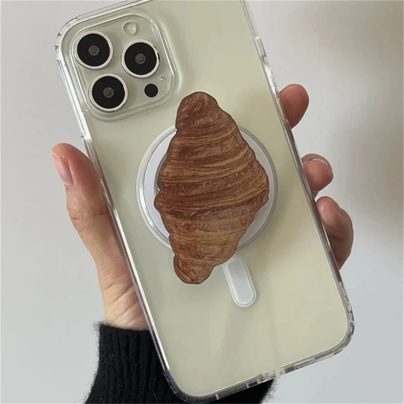 Simpatico croissant divertente per telefono magnetico Magsafe Griptok Grip Tok Stand per iPhone 15 Anello di supporto per custodia di ricarica wireless pieghevole