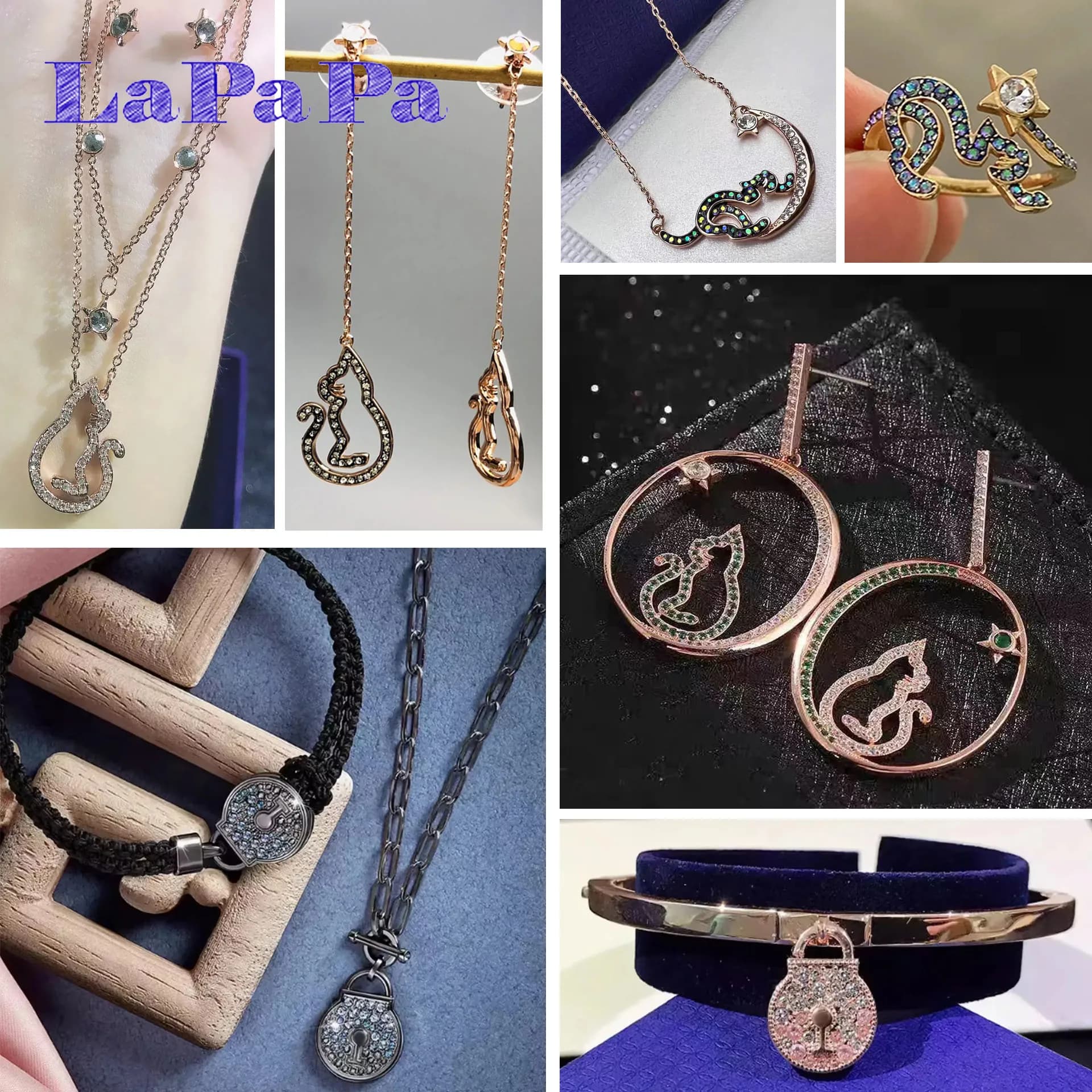 2026 Collezione di gatti di lusso Orecchini Collana Anello Set di gioielli squisiti Bracciale con lucchetto in corda di moda per le donne Regalo romantico