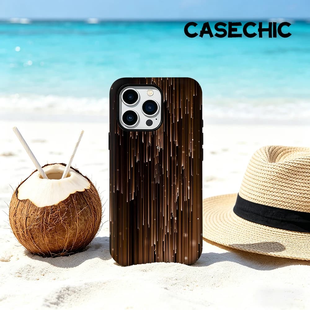 Custodia CaseChic opaca antiurto per MagSafe per iPhone 17 16 15 14 Plus Pro Max, in PC rigido, marrone con strisce luminose
