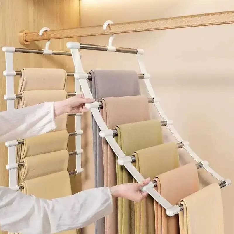 Space Saving Multi-Layer Pants Hanger Foldable Closet Organizer with Non-Slip Clips Trousers Clothes Rack Wardrobe Storage