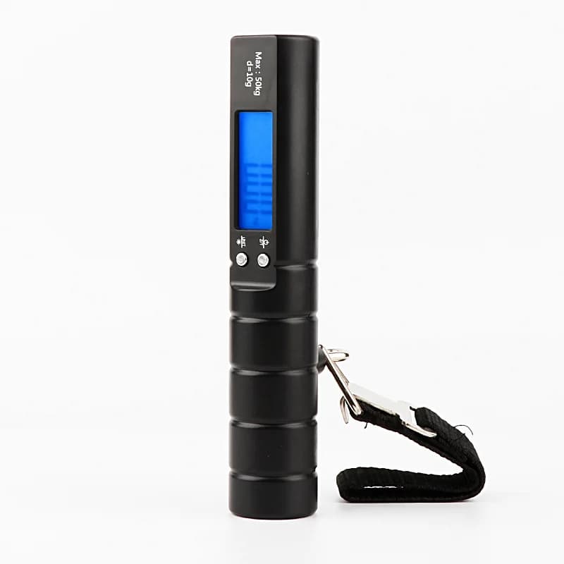 Bilancia Digitale Portatile da 50kg con LCD, Metro a Nastro Integrato e Funzione Torcia per Bagagli e Pesca