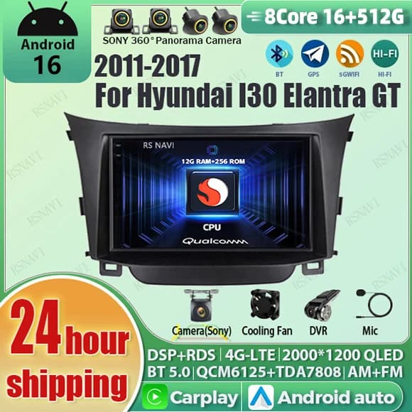 Android 15 Carplay Auto Qualcomm 2K QLED Schermo Lettore di autoradio per Hyundai I30 Elantra GT 2011 - 2017 GPS Stereo BT Wifi DSP