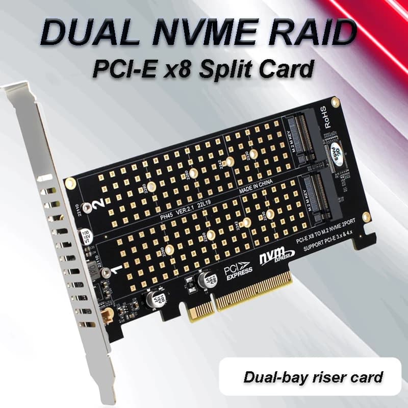 Doppio adattatore NVMe RAID PCIe x8 4.0 64Gbps M2 NVME M KEY Riser Card per 2230 2242 2260 2280 22110 NVME SSD