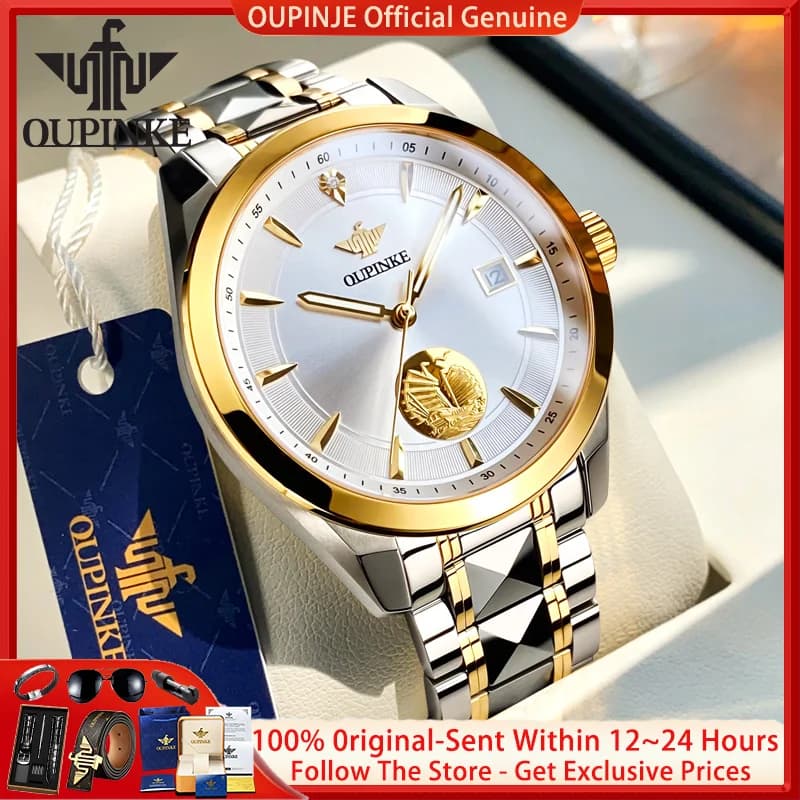 OUPINKE 3226 Real Gold Diamond Men Watch Luxury Swiss Automatic Mechanical Watch Top Original Brand Sapphire Mirror Men Watch