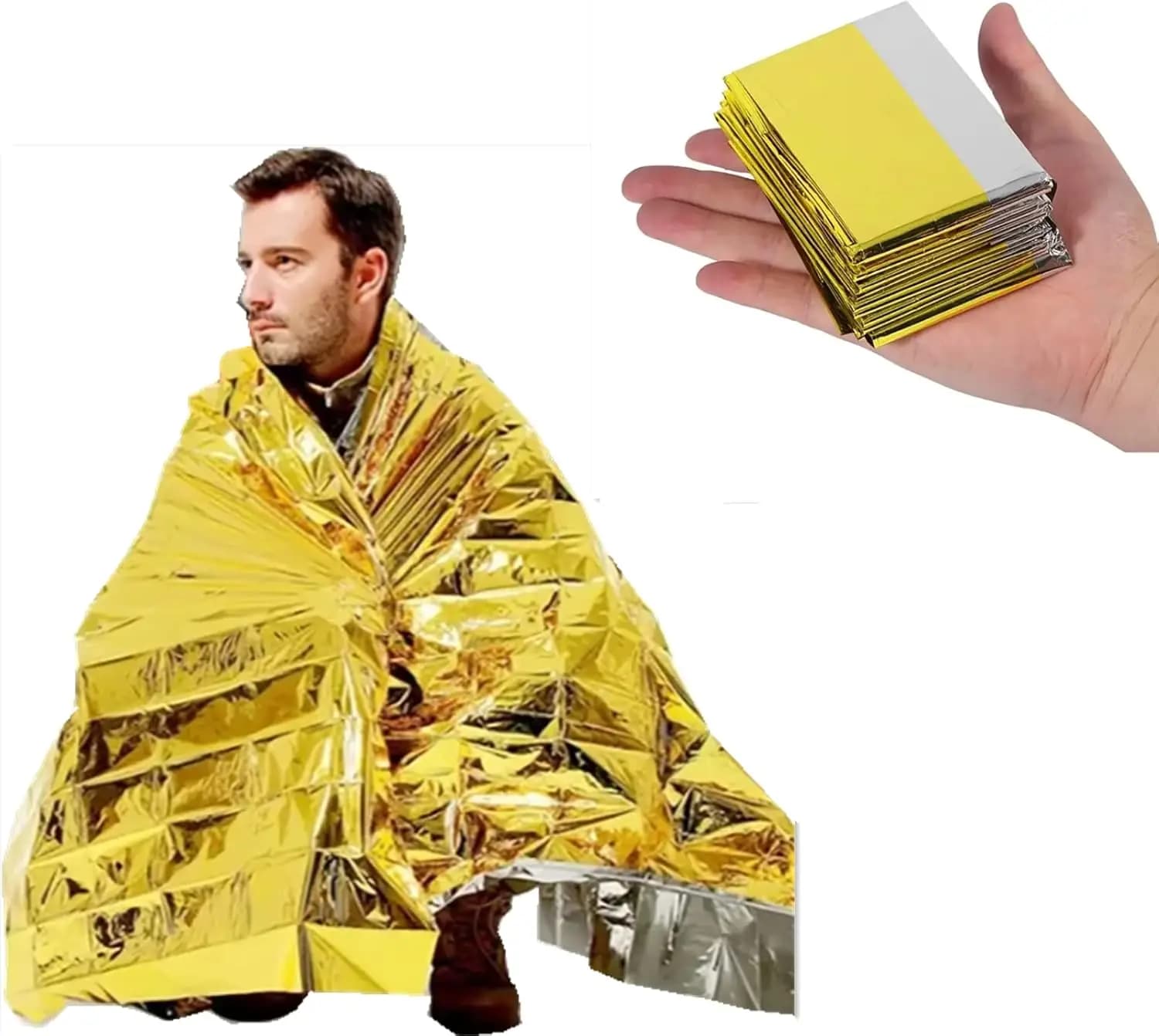 Coperta termica di emergenza in pellicola di poliestere, coperta di sopravvivenza in lamina d'oro argento, set di sopravvivenza per coperta spaziale, adatta per esterni