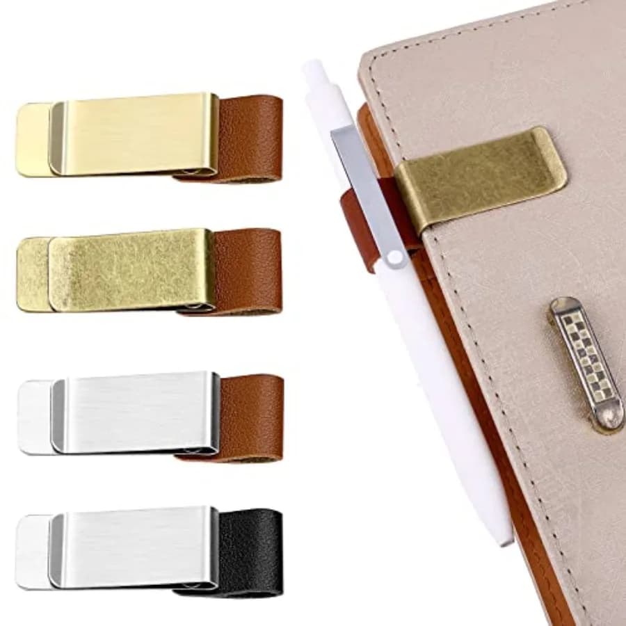 PU Leather Retro Notebook Pen Loop Holder, 4Pcs With Clips for Journal, Planner, Clipboard, Office Pocket, Fits Most Pen Sizes