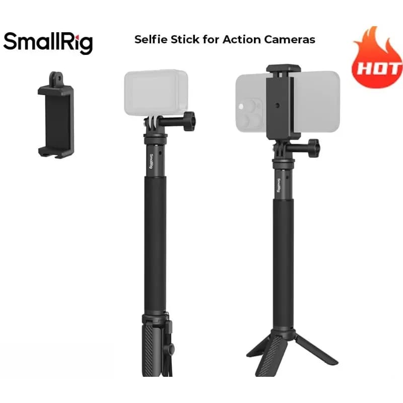 SmallRig Selfie Stick for Action Cameras with Smartphone Clamp for iPhone for Android Phones with Wrist Strap 5403