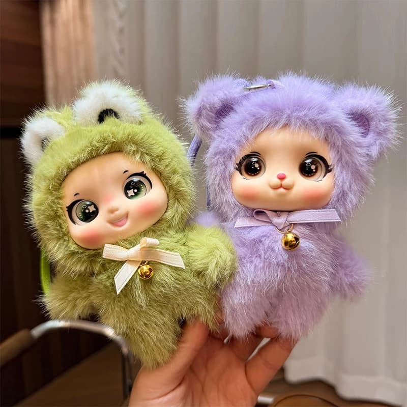 Simpatici Animali della Serie Famiglia in Vinile con Faccia in Peluche, Ciondolo Decorativo per Zaino, Regali