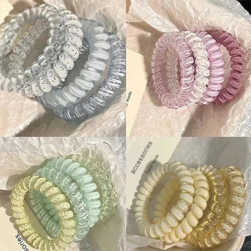 4 pezzi Anelli per capelli a spirale da donna Set Cavo telefonico Fasce elastiche Scrunchies Fascette per capelli durevoli Accessori Combo243