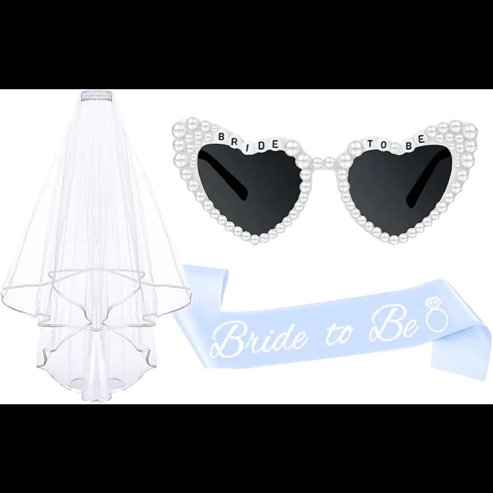 Bride Sunglasses Matching Pearl Bride to Be Sash and Layer Veil Set Bachelorette Outfit Accessories Bridal Shower Engagement