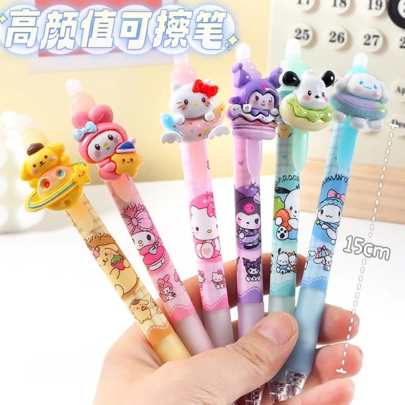 6 pezzi Sanrio Cartoon Kuromi penna gel cancellabile 0,5 mm blu clic penna strumento di scrittura studente materiale scolastico regali di cancelleria