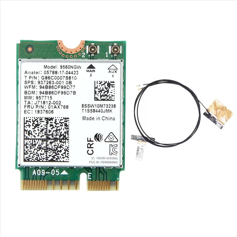 X07A 9560NGW Scheda WiFi + Antenna 1730Mbps Wireless AC 9560 Dual Band 2.4G + 5G BT 5.0 802.11Ac M.2 CNVI 9560NGW Adattatore Wireless