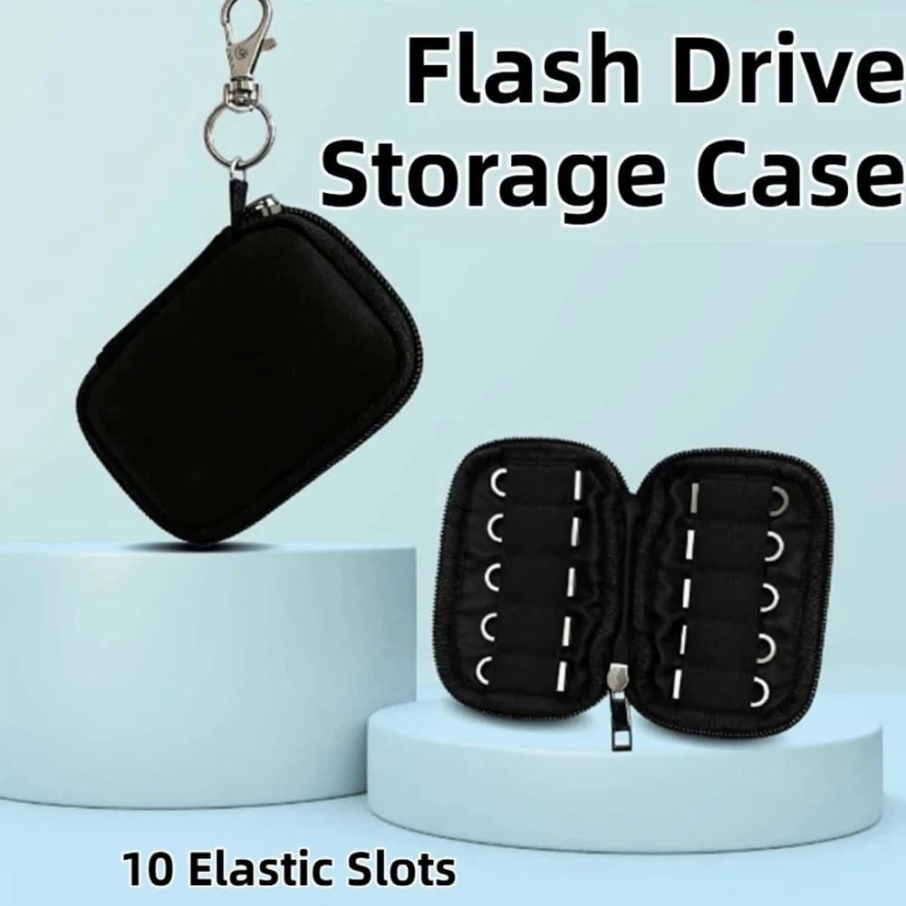 ‌ 10 slot elastici ‌ Organizzatore per chiavette USB, custodia protettiva nera antipolvere e impermeabile per chiavette USB