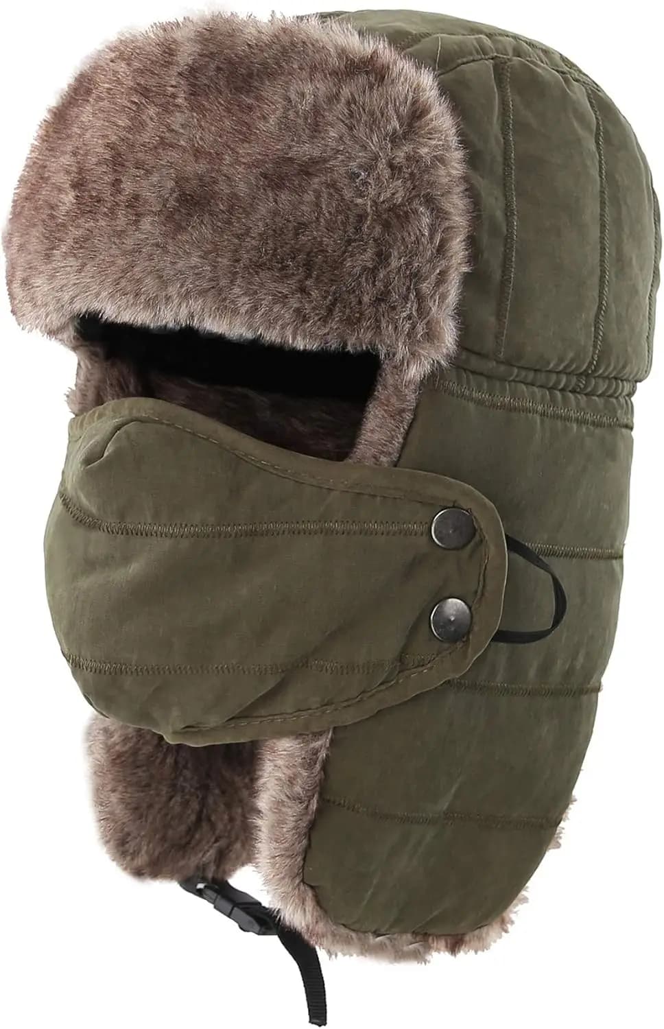 Men's Hunting Hat with Earrings and Removable Mask Warm Winter Hunting Hat lined with synthetic fur for outdoor sports