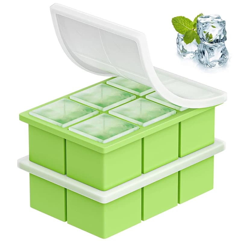 Vassoio per cubetti di ghiaccio grande in silicone con coperchio Stampo per cubetti di ghiaccio quadrato grande per cocktail, whisky, accessori per baciali senza BPA e lavastoviglie