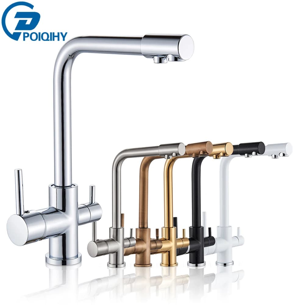 Kitchen Faucet with purified chrome water Filter for pure water Flat Faucet Double Handle crane Faucets mixers cold hot water