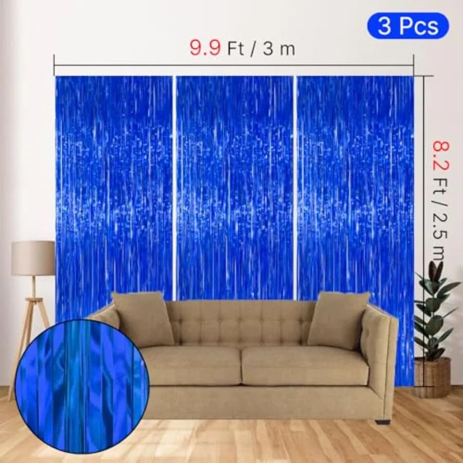 Dark Blue Streamers Fringe Backdrop 3pcs Foil Fringe Curtain 8.2FT Tinsel Backdrop for Birthday Gender Reveal Baby Shower Gradua