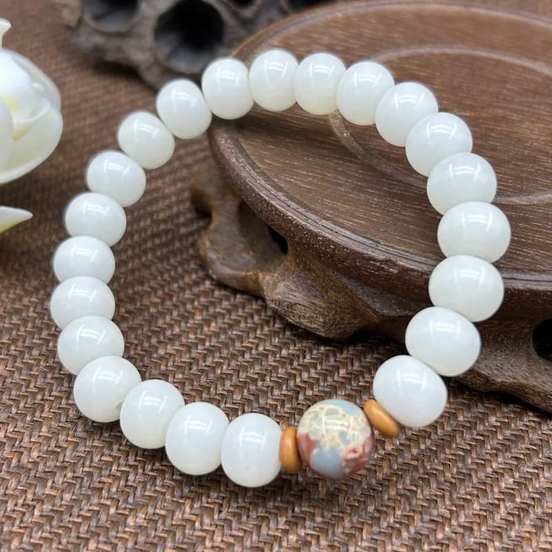 Radice di giada bianca 108/pz Perline buddiste Accessori in pietra Shoushan Bracciale con semi di Bodhi