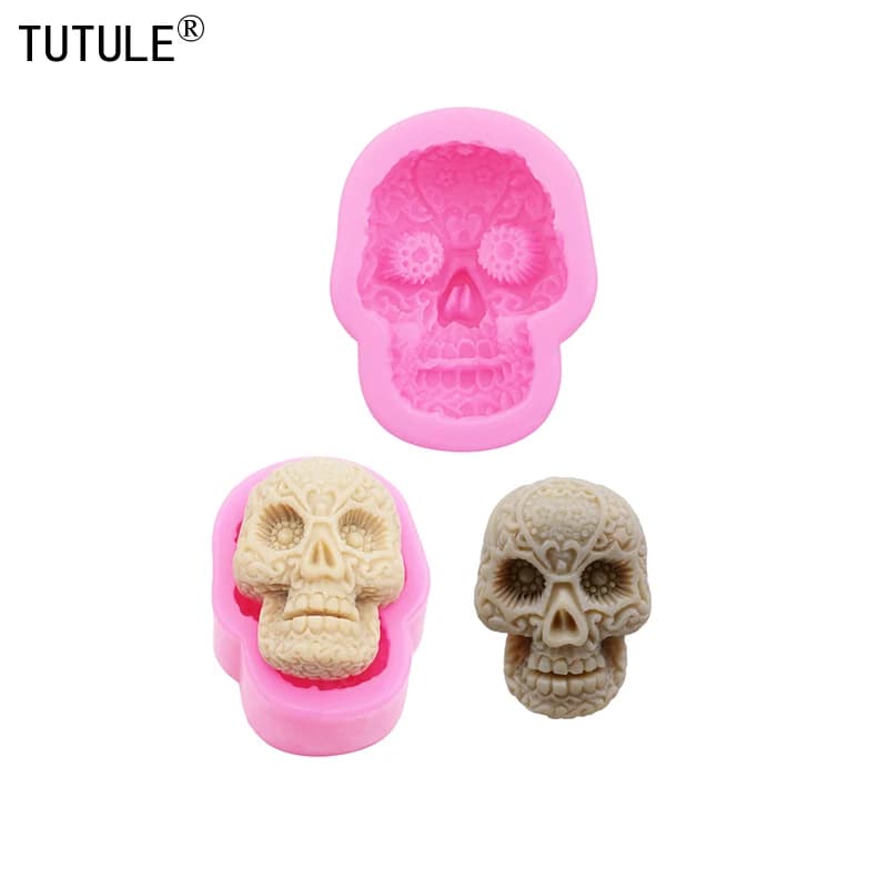 Stampo in resina con teschio orecchini gioielli Portachiavi Argilla polimerica Stampo in silicone con teschio Stampi in silicone per cioccolato fondente