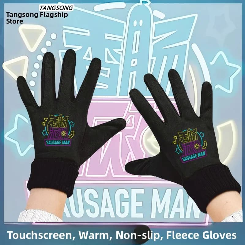 Hot Cycling Gloves Leafed in Pile, Touch Screen, Casual, Theme Sausage Game, for Young, Winter Fashion Accessories