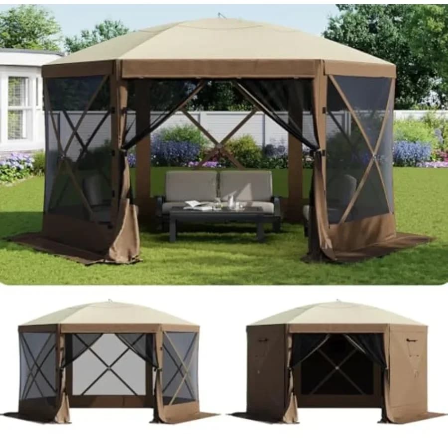 Pop Up Tent 6-Sided Pop-up Gazebo Sn Tent with Mesh Windows Outdoor Shelter Tent with Carrying Bag Large Shade Tents for Camp