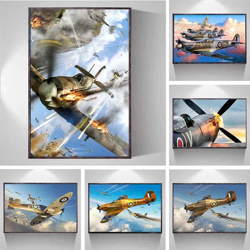 World War Air Fighting Canvas Painting Post Printing Spitfire Formation Wall Art Decoration Frameless