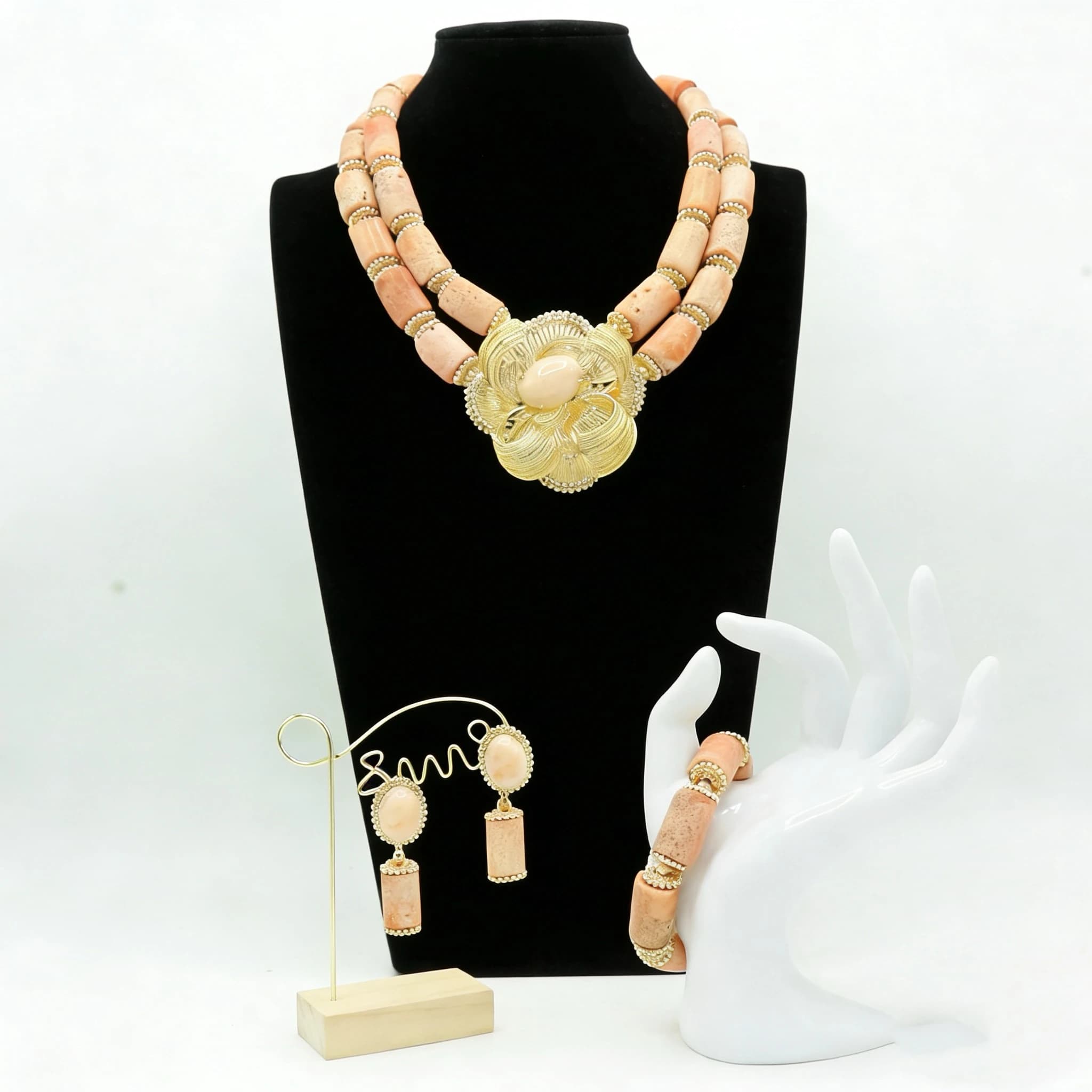 Set di Gioielli Artigianali con Perle di Corallo, Regalo Etnico Africano per Matrimoni