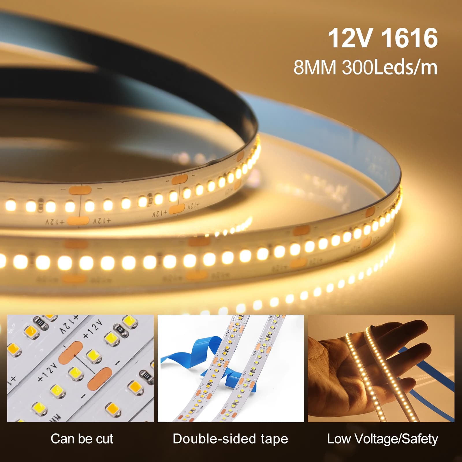 5M LED Strip Light DC12V 5mm 8mm Flexible Ribbon Tape Rope Lamp 240 300LEDs/m White/Warm White LED Lights Stripe for room decor