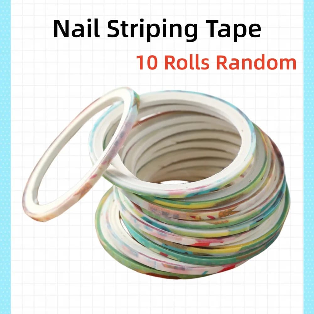 Set di 10 rotoli di nastro per nail art – Nastro adesivo per nail art con linee a griglia, facile da strappare, senza residui, strumento di precisione per la decorazione delle unghie