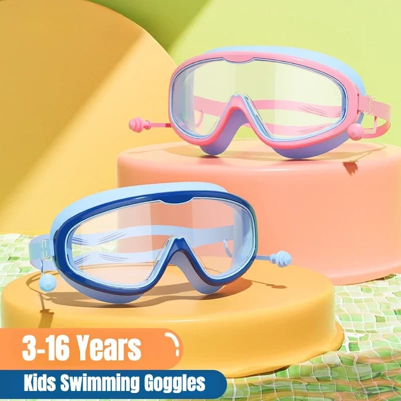 Children's swimming glasses with ear plugs Boys Girls UV protection Sweatshirts Swimming glasses Beach glasses for swimming pool with large adjustable frame