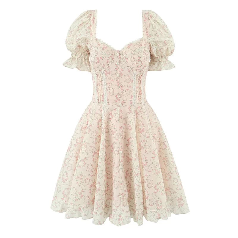 YENKYE Estate Elegante Donna In Pizzo Impiombato Stampa Floreale Abiti Vintage Manica A Soffio Arco Telai A-line Mini Abito Del Partito Robe 2025