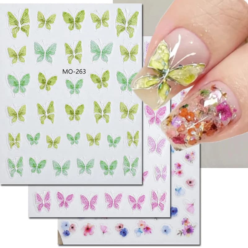 5d embossed green purple butterflies flower flowers nail art decals stickers nail art manicure tips decorations