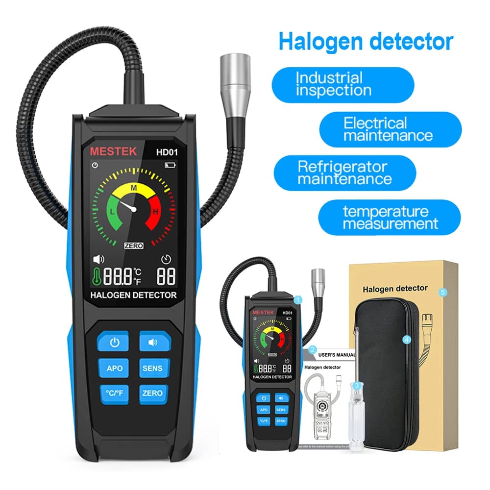Rilevatore di perdite per condizionatori d'aria, tester di refrigeranti alogeni, misuratore di HFC HCFC CFC PFC HFO R22 R32 R134A, rilevatore di gas combustibili
