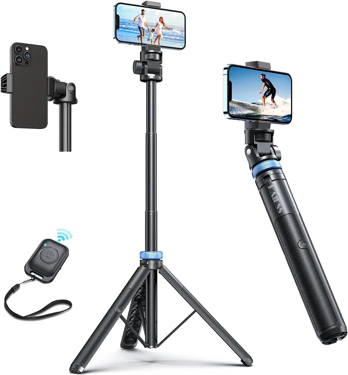 Treppiede Estensibile da 62 Pollici per Telefono e Asta Selfie con Telecomando Wireless, Leggero per iPhone/Android