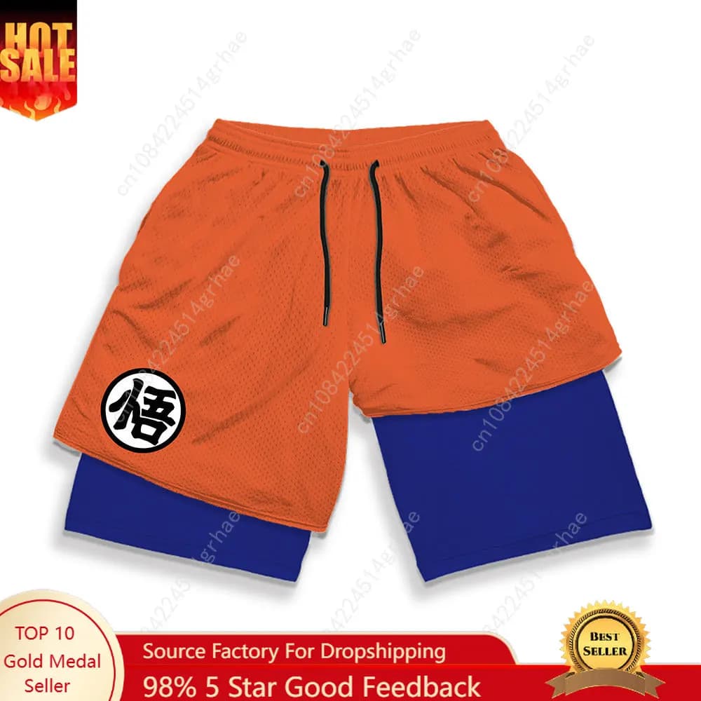 Pantaloncini da performance 2 in 1 da uomo palestra fitness pantaloncini sportivi con stampa anime pantaloni corti estivi da allenamento per basket da corsa ad asciugatura rapida