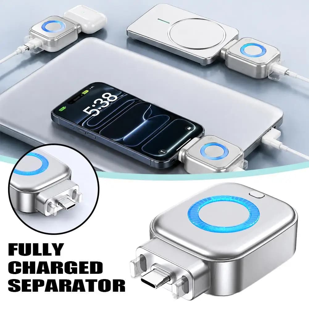 Adattatore di ricarica USB-C con separatore di corrente completamente ricaricabile e spegnimento automatico intelligente, previene il sovraccarico per laptop, telefoni e caricabatterie wireless