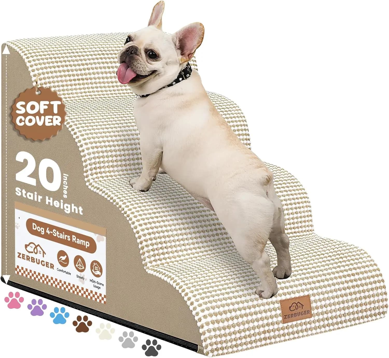 Scale e Rampe per Animali Domestici per Letti, Divani e Sedie - Rivestimento in Tessuto Antiscivolo Resistente in Beige, Opzioni a 3 e 4 Gradini