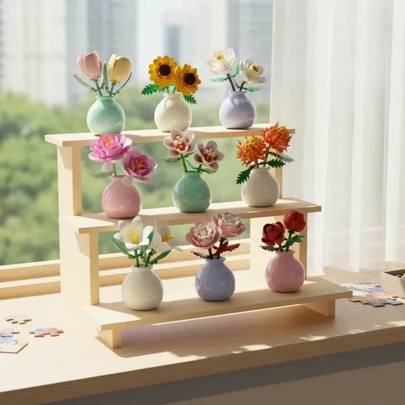 Blocchi di Costruzione Creativi a Forma di Fiore con Vaso, Bouquet Simulato di Rose, Tulipani e Girasoli, Decorazione per la Casa, Regalo Educativo per Ragazze e Bambini